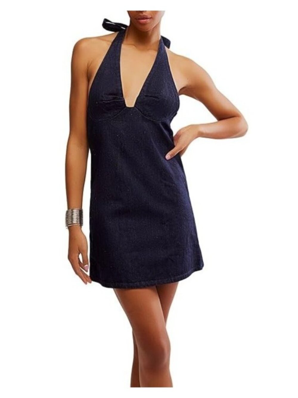 NWT Free People Trevi Blue Denim Mini Dress Small MSRP $108